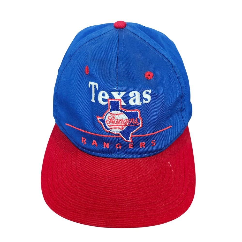 Vintage Texas Rangers Twins Enterprise MLB Snapback Hat Blue Red Two Tone OSFA